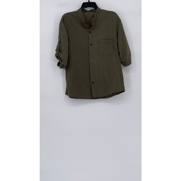 INCERUN Men's Olive Green Button-Up Short Sleeve Cotton Shirt SZ M - Picture 1 of 10